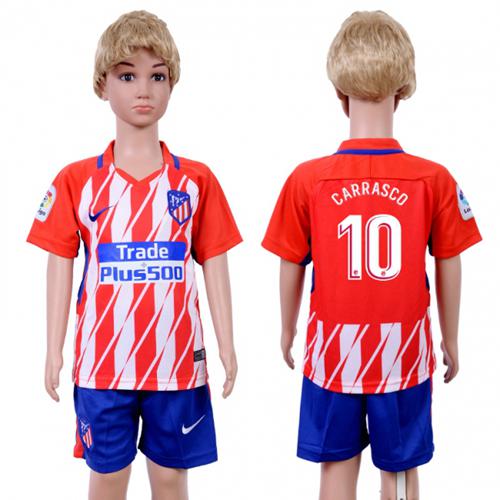 Atletico Madrid #10 Carrasco Home Kid Soccer Club Jersey - Click Image to Close